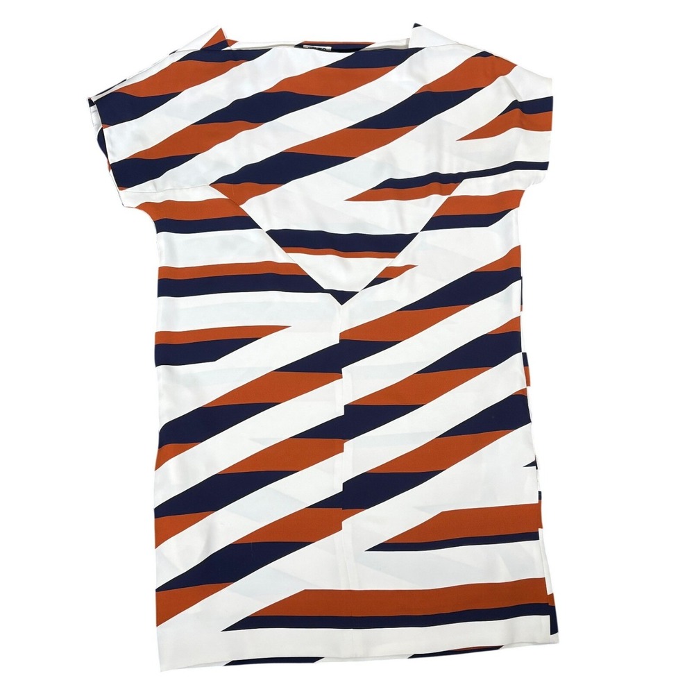 Kenzo Geometric Stripe Knee Length Sheath Dress Navy Orange White IT 36 US 4‎